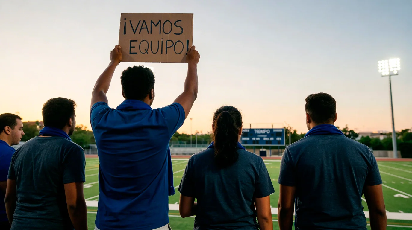 Aficionados animando en un estadio de fútbol americano durante un partido de la NFL con luces brillantes y el campo de juego visible